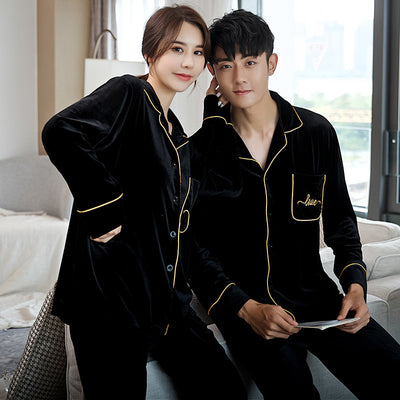 Pijamas para Parejas Terciopelo Rojo Dorado - Manga Larga Otoño Primavera - Image 6
