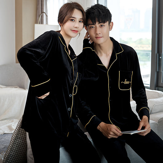 Pijamas para Parejas Terciopelo Rojo Dorado - Manga Larga Otoño Primavera - Image 6