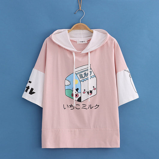 Sudadera con Capucha Estampado Cartón de Leche - Colorblock Manga Corta - Image 10