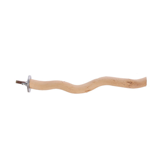 Natural wooden bird perch with an irregular branch-like shape and metal screw attachment, held by a hand. - Image 2