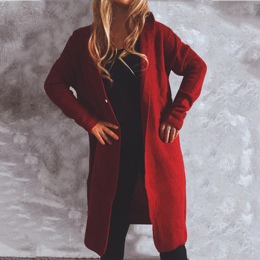 Cardigan Largo Tejido con Capucha y Botones Simples para Mujer - Image 18