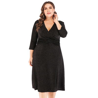 Vestido de Fiesta Midi en Seda Brillante con Escote V y Cintura Alta - Tallas Grandes - Image 2
