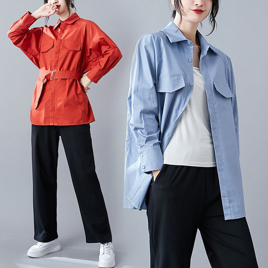 Blusa de Manga Larga Talla Grande para Mujer - Colores Sólidos