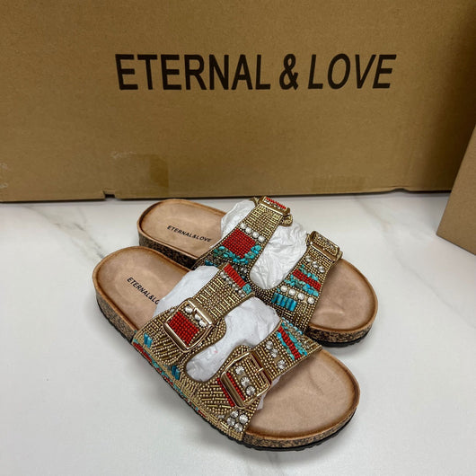 Sandalias Étnicas Doradas con Detalles Brillantes para Mujer - Image 3