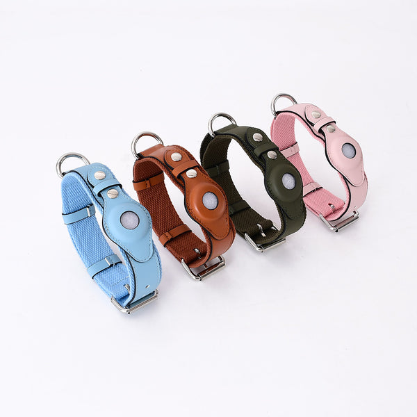 Collar de Cuero Protector con Localizador AirTag para Mascotas