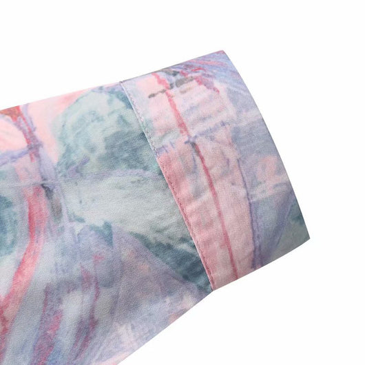 Camisa Suelta Protección Solar Azul Hielo Otoño con Estampado Artístico para Mujer - Image 10