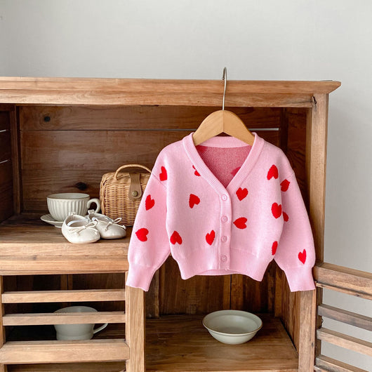 Cardigan de Punto Rosa con Corazón para Bebé Niña - Suéter Infantil Cuello V - Image 16