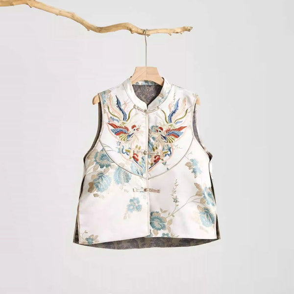 Chaleco Estilo Chino Retro para Mujer con Cuello Tipo Smoking y Cierre de Botones