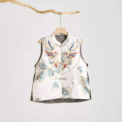 Chaleco Estilo Chino Retro para Mujer con Cuello Tipo Smoking y Cierre de Botones
