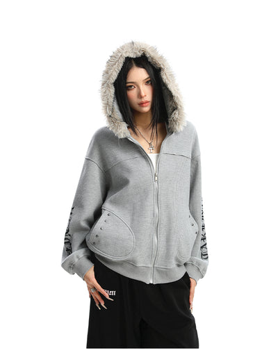 Cardigan Mujer con Cuello de Pelaje Desmontable y Cierre de Cremallera - Image 19