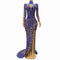 Vestido Elegante Cuello Alto Azul para Banquete y Eventos Formales