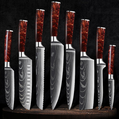 Juego de Cuchillos de Cocina Damascus con Mango de Resina Roja - Image 2