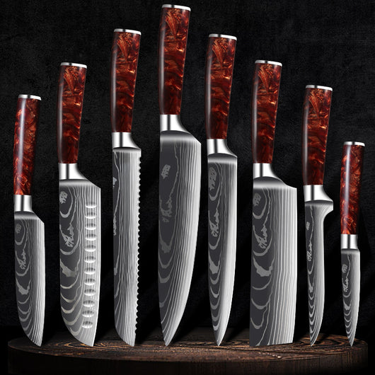 Juego de Cuchillos de Cocina Damascus con Mango de Resina Roja - Image 2