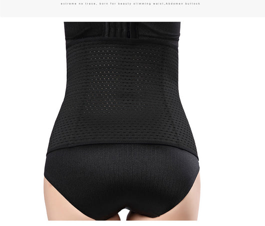 Beige ladies' postpartum tummy tuck body shaper with multiple hook-and-eye closures and a perforated design. - Image 6