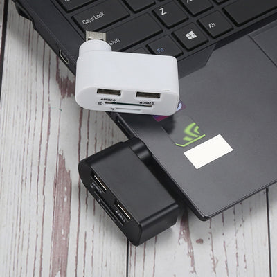 Hub USB 2.0 Giratorio Multifunción con Lector de Tarjetas y 3 Puertos