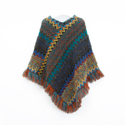 Poncho Navideño Étnico Rojo para Mujer - Image 4
