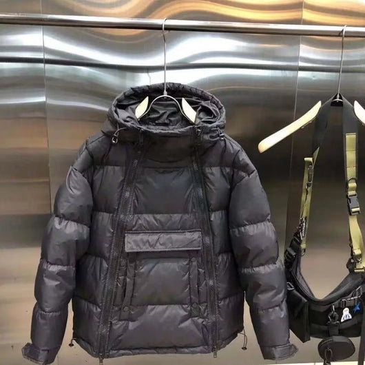 Chaqueta Acolchada para Hombre con Capucha y Cierre Diagonal - Abrigo de Invierno para Parejas - Image 6