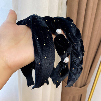 Diadema Vintage de Terciopelo con Lunares y Perlas Retorcida