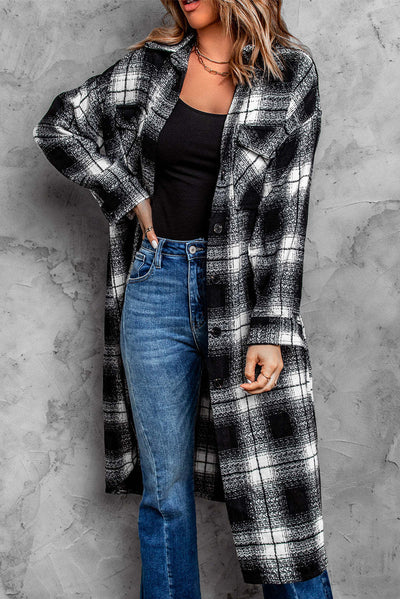 Cardigan Cuadros Mujer Largo Suelto con Solapa - Image 11