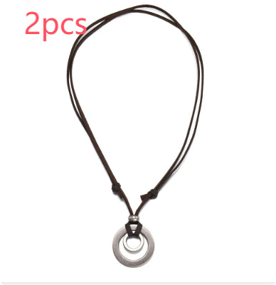 Collar de Cuero Hueco con Doble Círculo - Image 7