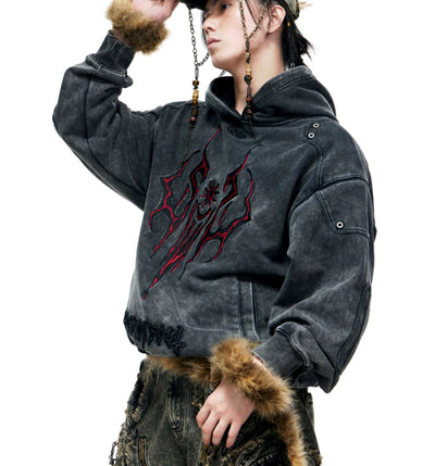 Sudadera Tribal 3D Bordada Gris Pesada con Detalles Desgastados - Image 12