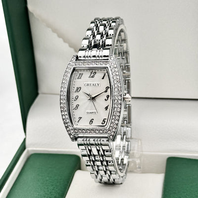 Reloj de Dama con Esfera de Barril Enchapado en Diamantes y Pulsera de Metal - Image 26