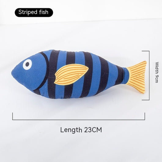 Blue star-spotted fish cat toy with orange fins and tail, 23cm long and 9cm wide, filled with catnip. - Image 6