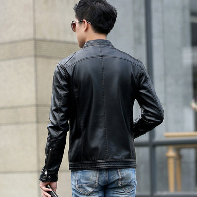 Chaqueta de Cuero PU Coreana Ajustada Cuello Mao - Image 10