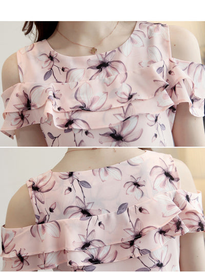 Blusa de Gasa Fruncida con Hombros Descubiertos para Mujer - Image 7