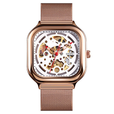 Reloj Mecánico Automático Resistente al Agua con Pulsera Malla y Diseño Hueco Cuadrado - Image 8