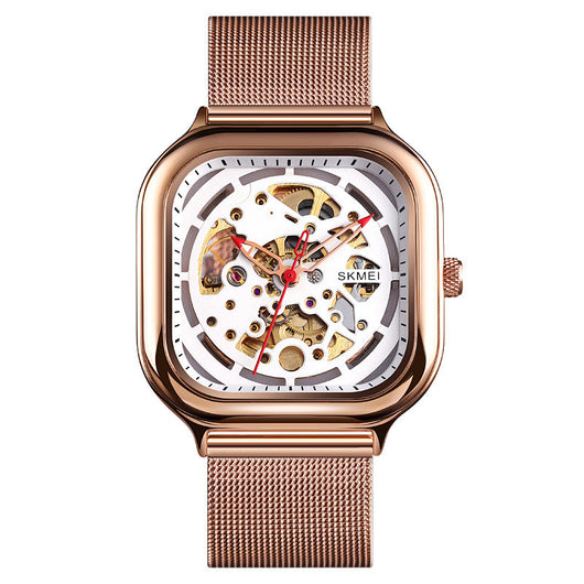 Reloj Mecánico Automático Resistente al Agua con Pulsera Malla y Diseño Hueco Cuadrado - Image 8