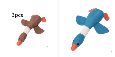 Plush teal duck dog toy with orange beak and feet, and a white ribbed neck, designed for sounding and puzzling. - Image 26