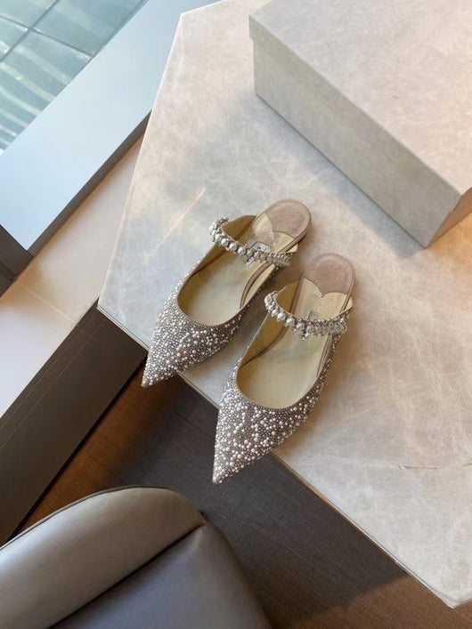 Tacones Planos Elegantes con Pedrería y Perlas - Punta Afilada para Mujer - Image 9