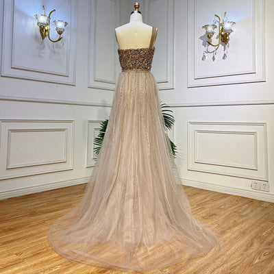 Vestido Fishtail Azul con Hombros Descubiertos y Cuentas Artesanales - Image 21