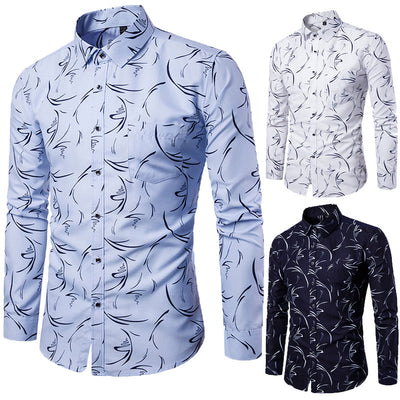 Camisa Estampada Manga Larga Slim Fit para Hombre - Image 13
