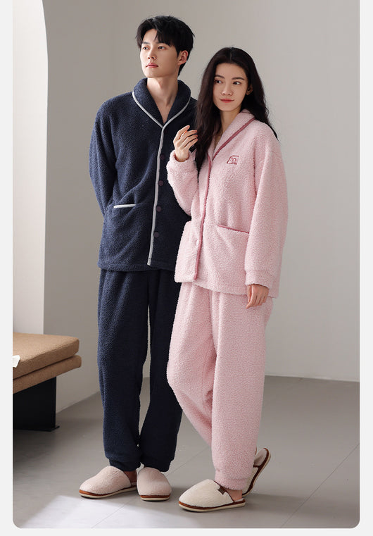 Pijama de Pareja Franela Gruesa Coral Fleece Manga Larga Abrigado - Image 34
