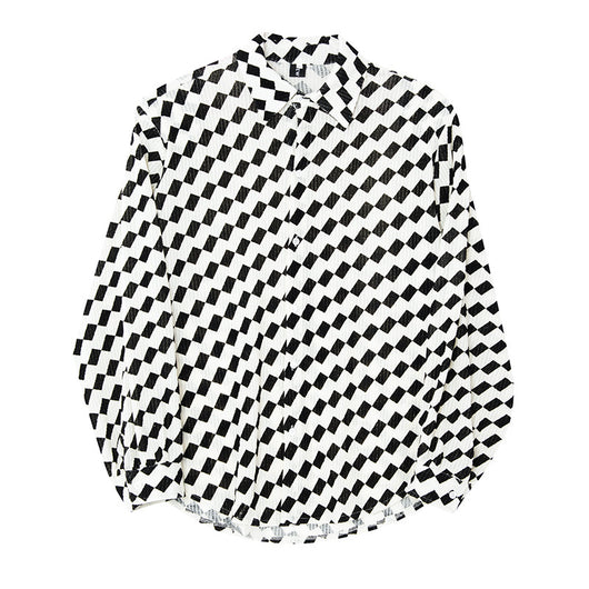 Camisa de Manga Larga Cuadros Blanco y Negro para Hombre - Image 9