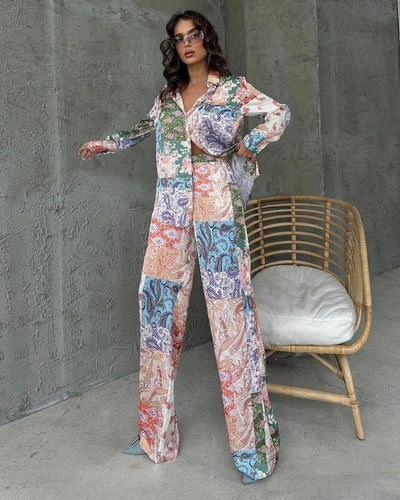 Conjunto Estampado Europeo Americano: Blusa Manga Larga y Pantalón para Mujer - Image 10