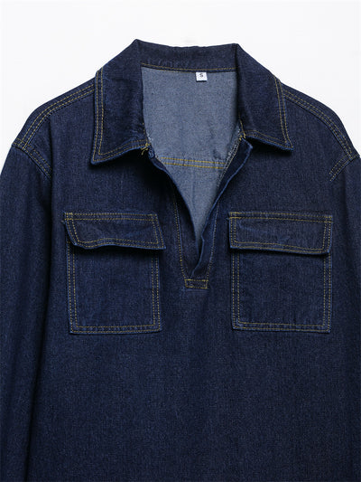 Conjunto Denim Vintage Azul Suelto - Camisa Manga Larga y Pantalón - Image 29