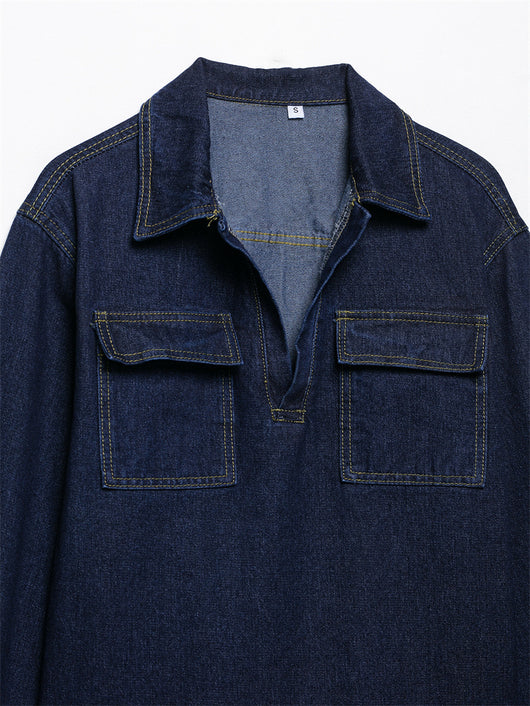 Conjunto Denim Vintage Azul Suelto - Camisa Manga Larga y Pantalón - Image 29