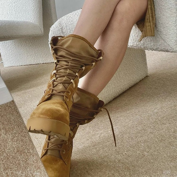 Botas Plataforma Vintage con Suela Esponjosa y Cordones para Mujer