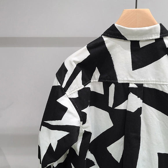 Chaqueta Camisa Manga Larga Geométrica Blanco y Negro para Hombre