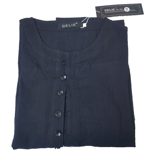 Camisa de Algodón y Lino con Cuello Redondo y Botones - Manga Larga Tendencia - Image 3