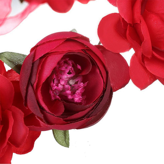 Diadema Nupcial de Rosas Rojas - Flores Artificiales para Playa y Viajes - Image 15