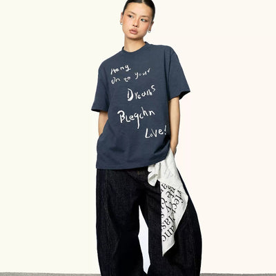 Camiseta Manga Corta Cuello Redondo con Letras Cursivas para Mujer Verano - Image 11