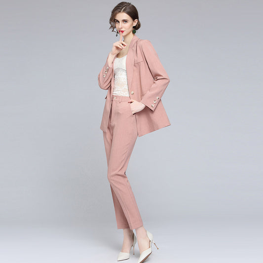 Traje de Dos Piezas Pantalón Lápiz Delgado Color Sólido para Commuter