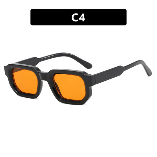 Black square-frame sunglasses with thick, angular frames and dark blue lenses, shown on a white background. - Image 9