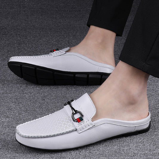 Pantuflas Hombre Cuero Casual - Mocasines Cómodos Sin Cordones
