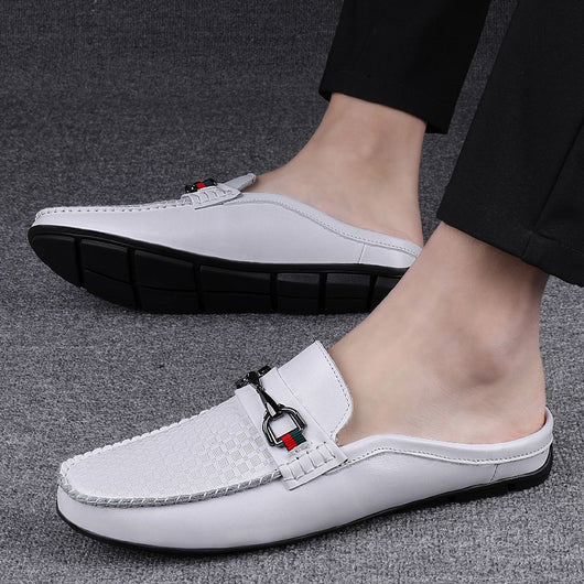 Pantuflas Hombre Cuero Casual - Mocasines Cómodos Sin Cordones