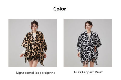 Chal Vintage Estampado Leopardo con Borlas, Cálido y Grueso - Image 17